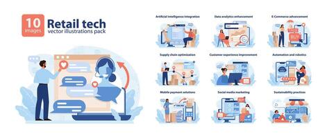 Retail Tech Vector Illustrations Pack. A dynamic showcase of technology integration in retail.