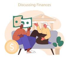 Discussing finances. Mature couple engaged in a lively conversation vector