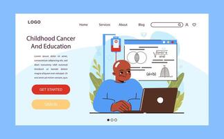 Child cancer web banner or landing page. Little kid studying at school vector