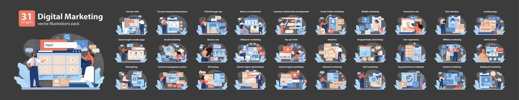 Digital Marketing Vector Set. Comprehensive collection illustrating digital marketing concepts.