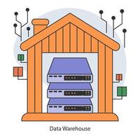 Data warehouse. Centralized data storage systems with advanced connectivity. vector