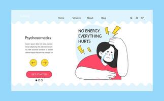 Psychosomatics web banner or landing page. Neurosis, chronic stress vector