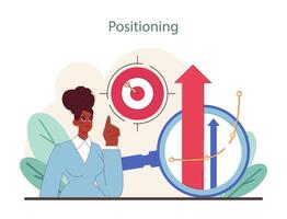 Positioning concept. A marketing expert targets optimal market placement vector