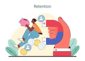 cliente retencion concepto. representa ahorro estrategia, cliente satisfacción. vector