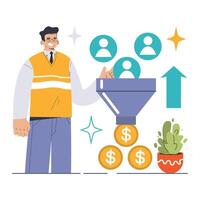 Digital marketing expert navigates Conversion Rate Optimization. vector