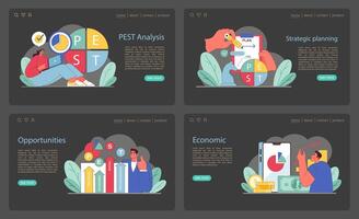 PEST analysis web banners set. Comprehensive overview of business evaluation. vector