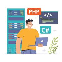 Software development. Coding, back-end and front-end engineering vector