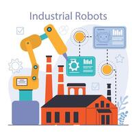 Robotic manufacture. Automated systems or AI working for manufacturing vector