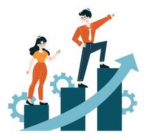 Dynamic duo climbing corporate ladder, showcasing teamwork vector