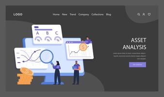 Asset Analysis dark or night mode web, landing. Detailed examination vector