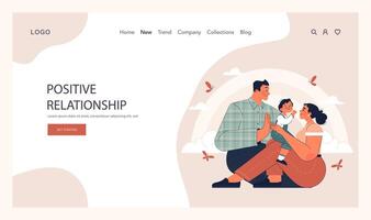 Positive relationships web banner or landing page. Loving family vector