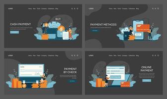 interfaces para efectivo actas, varios pago opciones, cheque Procesando, y seguro en línea compras vector