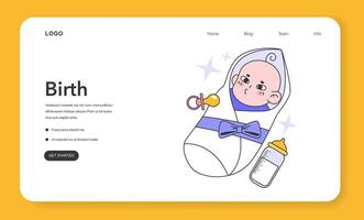 New born baby sleeping in a blanket web banner or landing page. vector