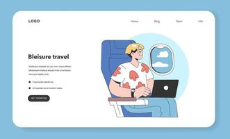 Bleisure travel web banner or landing page set. Business and sightseeing vector