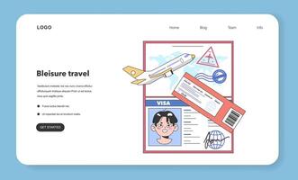 Bleisure travel web banner or landing page set. Business and sightseeing vector