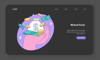 Mutual fund night or dark mode web banner or landing page. Investment vector