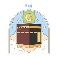 hajj peregrinaje representación con kaaba icono. plano diseño ilustración vector