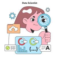 un datos científico meticulosamente análisis información, destapando oculto patrones dentro datos a predecir tendencias y informar Toma de decisiones. vector