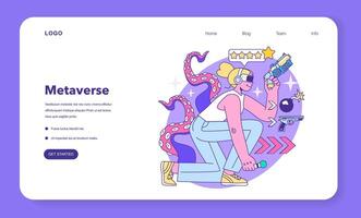 Metaverse web banner or landing page. VR futuristic technology. vector