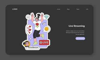 Live stream night or dark mode web banner or landing page. Blogger vector