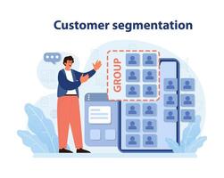 Man performing customer segmentation on digital interface. vector