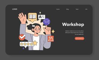 Training workshop web banner or landing page night or dark vector