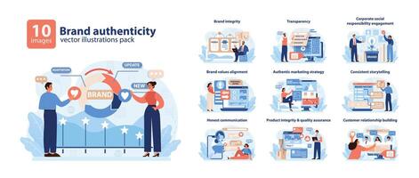 Brand Authenticity Concept. Illustrative set showcasing key principles like brand integrity. vector