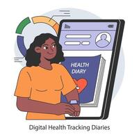 Digital Health Tracking Diaries concept. Flat vector illustration.