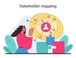 Stakeholder mapping concept. Analytical mind at work piecing together the stakeholder puzzle vector