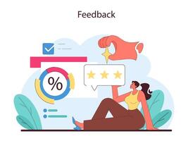 Feedback concept. A professional reflects on performance metrics and client reviews. vector