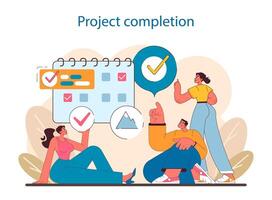 Project Completion in IT project management. Captures the moment of achieving milestones vector