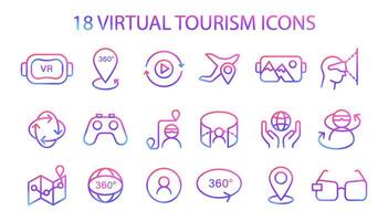 Comprehensive set of Virtual Tourism icons, capturing the essence of VR vector