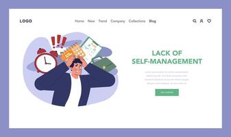 Lack of self-management concept. Flat vector illustration