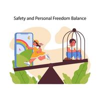 Safety and personal freedom balance concept. Flat vector illustration