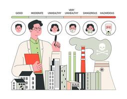 Air pollution index measurement. Scientist explains the health impact vector