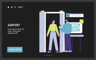 Airport security checkpoint. Characters with a suitcase in the security vector