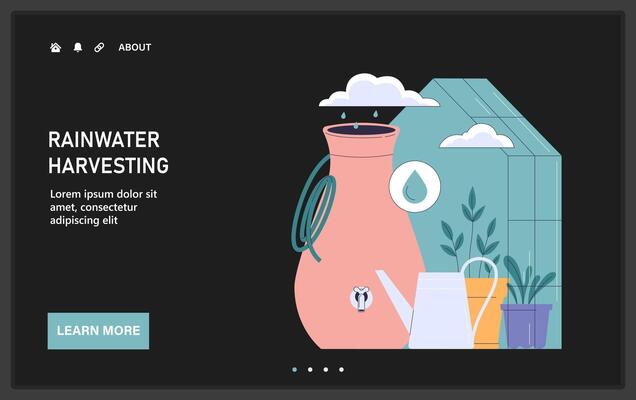 Rainwater harvesting web or landing. Sustainable practice
