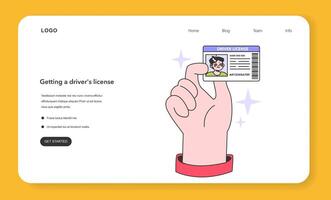 consiguiendo un conductor licencia web bandera o aterrizaje página. mano participación conductor vector