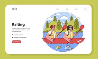 Dynamic River Rafting. Flat vector illustration.