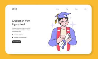 High school graduation web banner or landing page. Celebration and diploma vector