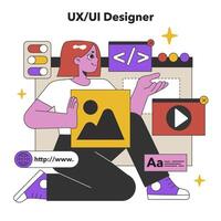 ux ui diseñador a trabajar. plano vector ilustración