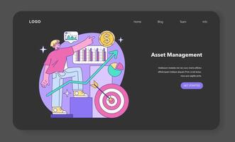 Mutual fund night or dark mode web banner or landing page. Investment vector