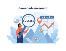 Career advancement illustrated with a professional magnifying. vector