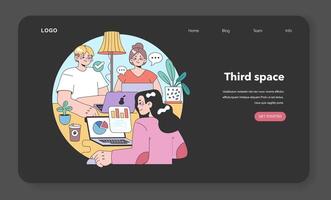 Third place night or dark mode web banner or landing page. Social vector