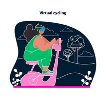 virtual ciclismo. pedal mediante escénico paisajes con vr andar en bicicleta vector