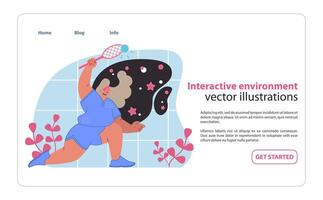 Step into a cosmos of fitness with our interactive environment illustration. vector