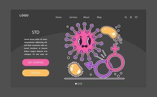 Reproductive health dark or night mode web, landing. STD, sexual vector