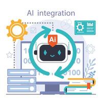 ai integración. artificial inteligencia y humano sinergia neural red vector