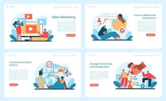 Marketing 5.0 set. Dynamic video marketing, nurturing customer relationships vector