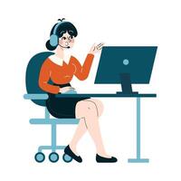 Cheerful operator engaging with clients online, providing solutions with a smile vector